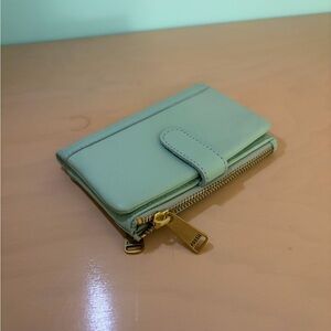 Mint Green/Seafoam Fossil Wallet with Gold Zipper